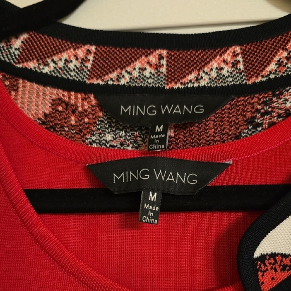 Ming Wang Pink and Black Geometric Cardigan Sweater And Top - Picture 2 of 14